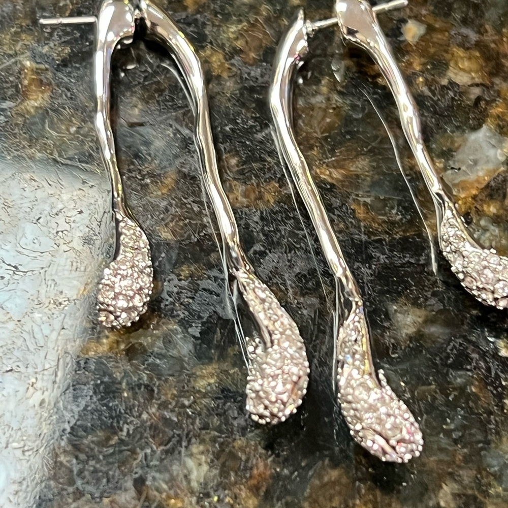 New Signed Alexis Bittar AB Silvery Orbiting Crystal Encrusted Drop Earring - Picture 4 of 9